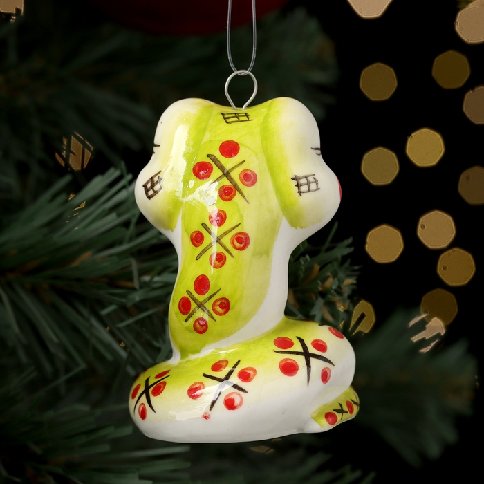 Новый год. Ёлочная игрушка символ года Новый год. Ёлочная игрушка символ года "Змей Улыбка зеленый", 7 см, фарфор