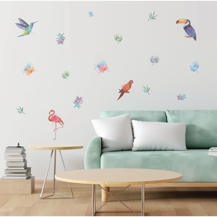 Наклейка интерьерная цветная Наклейка интерьерная цветная "Экзотические птицы. Акварель" 50х70 см