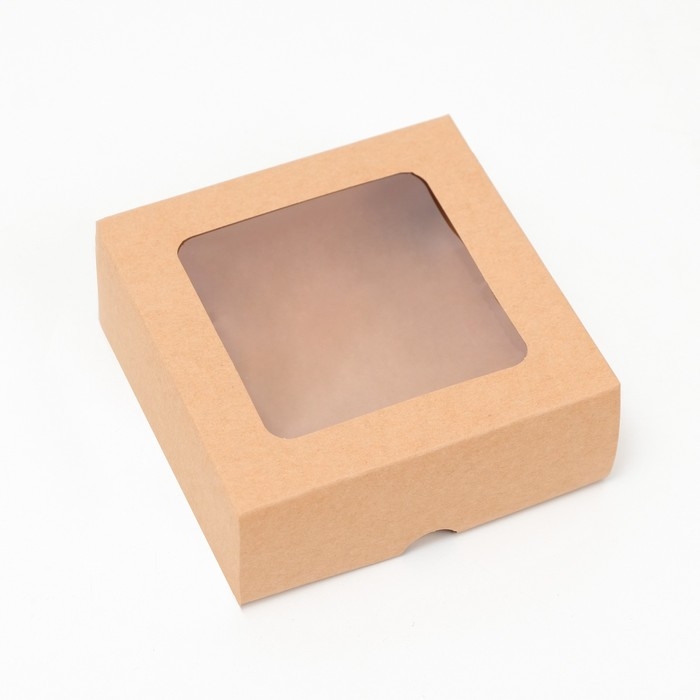 Коробка складная, крышка-дно, с окном, крафтовая, 13 х 13 х 5 см Коробка складная, крышка-дно, с окном, крафтовая, 13 х 13 х 5 см
