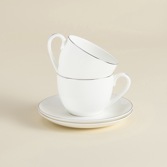 Чайные пары SL Home «Каскарон», 240 мл, набор 2 шт, костяной фарфор, белые Чайные пары SL Home «Каскарон», 240 мл, набор 2 шт, костяной фарфор, белые