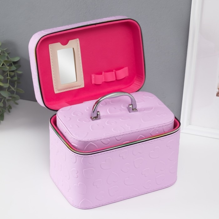 Шкатулка кожзам с зеркалом Шкатулка кожзам с зеркалом "Сердца" св-сирень набор 3 шт 19х10,5х10,5 21х13х14 15х23х17 см