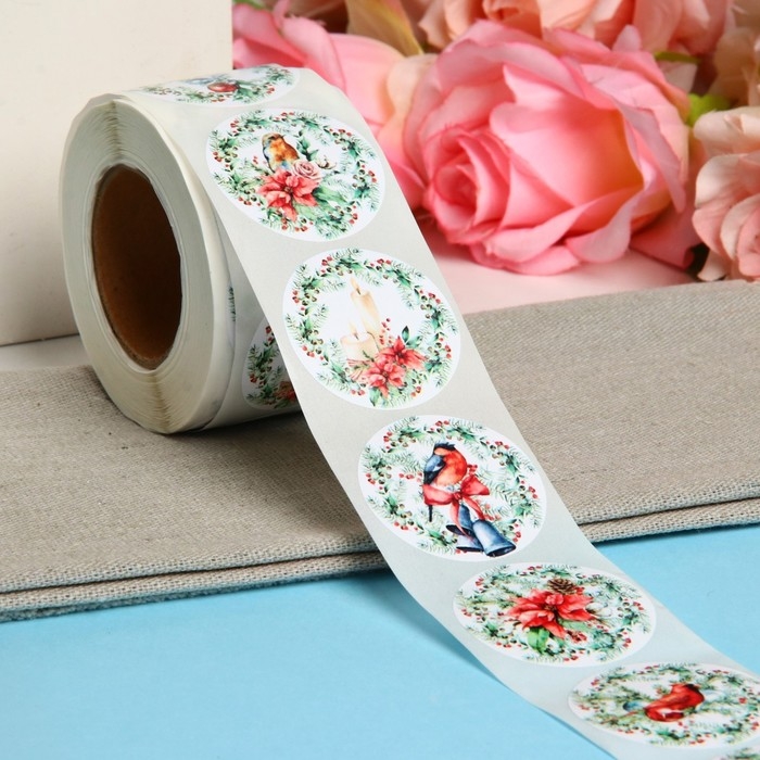 Новый год. Наклейки в рулоне Новый год. Наклейки в рулоне "Венки", 500 шт, 3,8 х 3,8 см