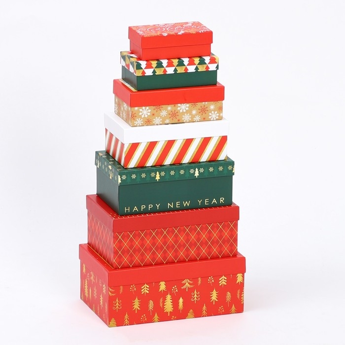 Набор коробок подарочных 15 в 1 «С Новым годом», 12 х 7 х 4 см - 46,6 х 35,2 х 17.5 см, Новый год