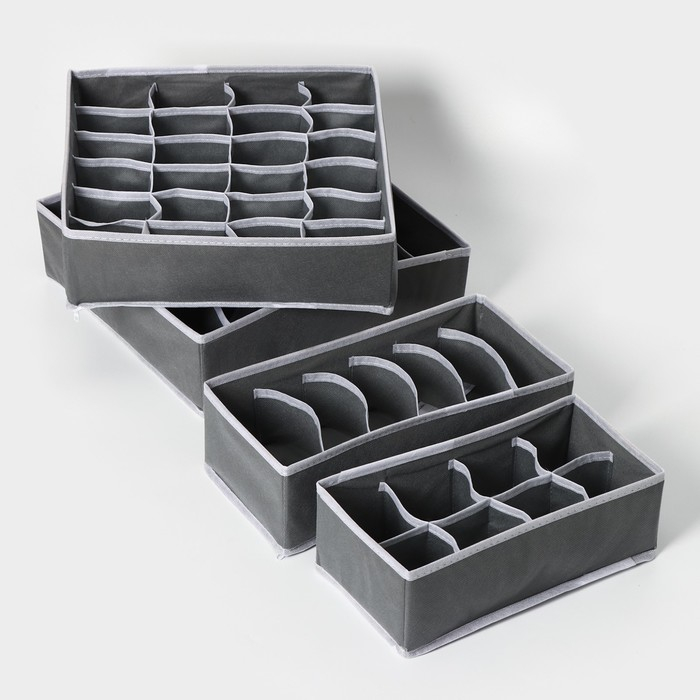 Набор коробов для хранения Доляна «Гранж», 4 шт, 33×32×10 см, 31×15,5×10 см, 29×14×10 см Набор коробов для хранения Доляна «Гранж», 4 шт, 33×32×10 см, 31×15,5×10 см, 29×14×10 см