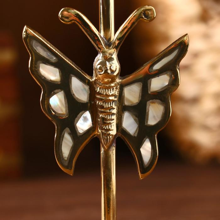 Подсвечник "Цветная бабочка" латунь, перламутр 8,5х8,5х22 см