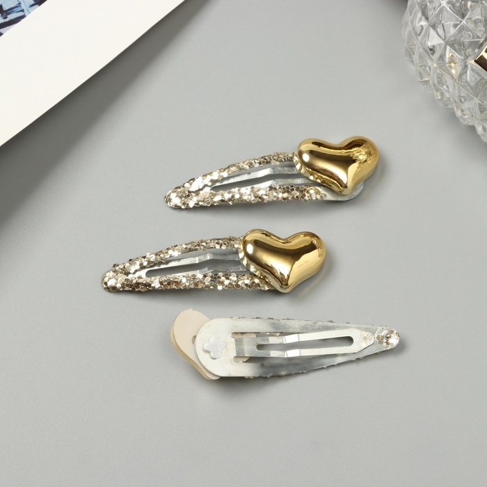 Невидимка для волос Невидимка для волос "Агата" (набор 3 шт) сердце, 5 см, золото