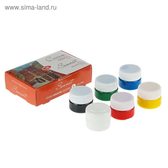 Гуашь художественная, набор 6 цветов х 20 мл, ЗХК Гуашь художественная, набор 6 цветов х 20 мл, ЗХК "Сонет", (36411143)