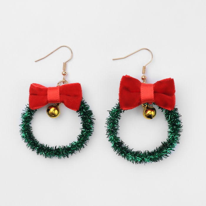 Новый год! Серьги «Новогодние» венок тонкий, цветные в золоте Новый год! Серьги «Новогодние» венок тонкий, цветные в золоте