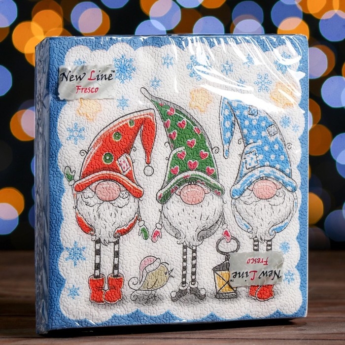 Новый год. Салфетки бумажные New Line Fresco «Новогодние гномы», 33х33 см, 2 слоя Новый год. Салфетки бумажные New Line Fresco «Новогодние гномы», 33х33 см, 2 слоя