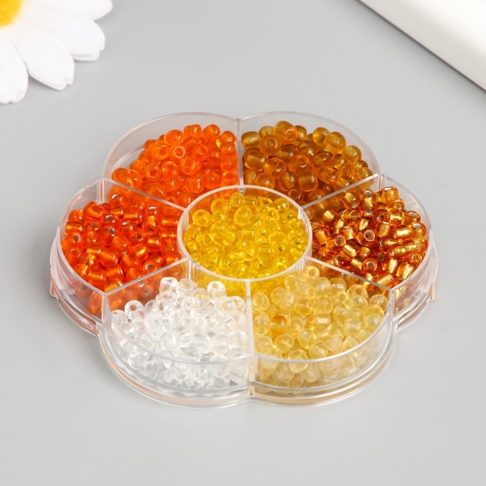 Бисер стекло 6/0 в цветке  Бисер стекло 6/0 в цветке "Земля" цветной прозрачный 7 цветов х 8  гр 8,2х8,2х2 см