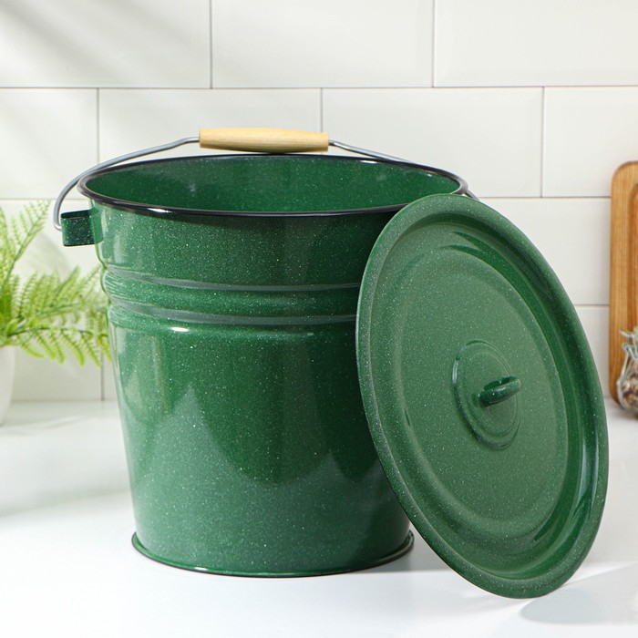 Ведро эмалированное, 12 л, с крышкой, цвет зелёный Ведро эмалированное, 12 л, с крышкой, цвет зелёный