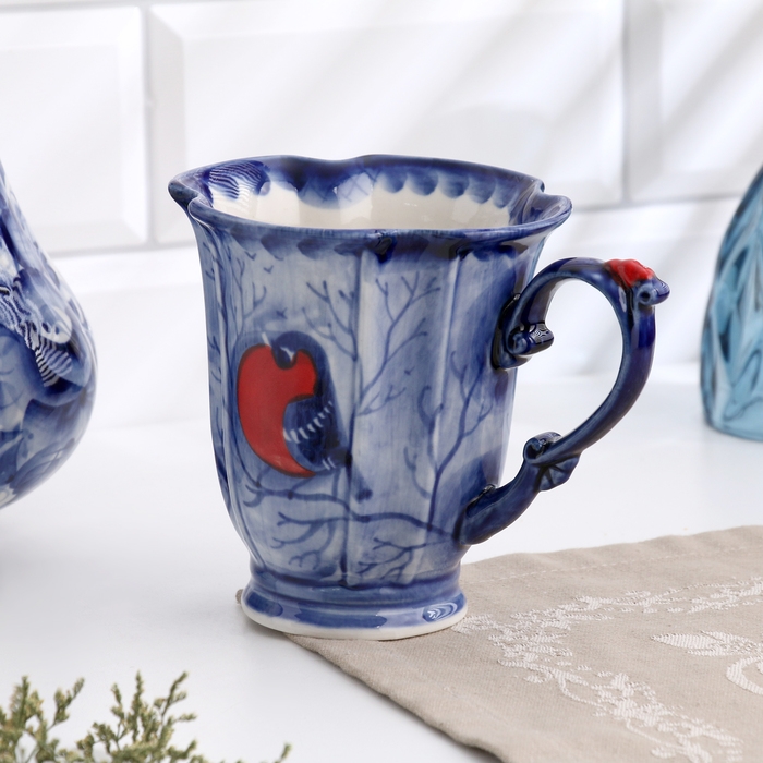 Бокал Бокал "Катерина", снегири, 12 х 11 см, гжель