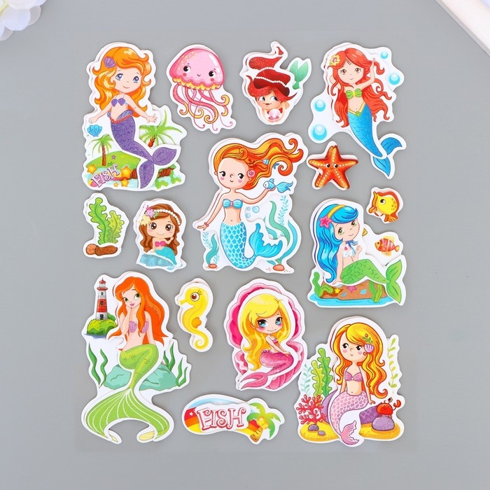 Наклейка пластик, картон 6D с блёстками Наклейка пластик, картон 6D с блёстками "Мир русалок" 25,5х17,5 см