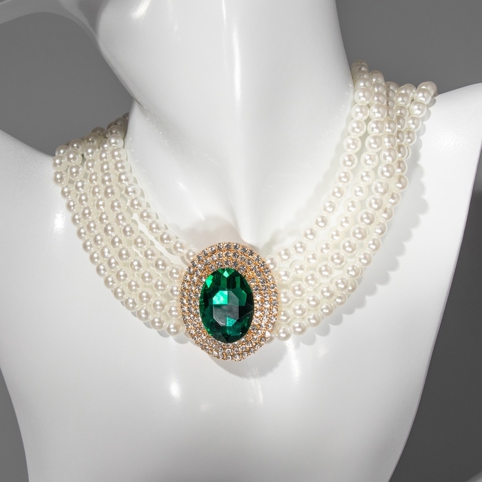 Чокер-колье «Роскошь» жемчужое, зелёный в золоте, 30,5 см Чокер-колье «Роскошь» жемчужое, зелёный в золоте, 30,5 см