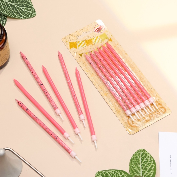 Свечи для торта Свечи для торта "Блестящая вечеринка", 6 шт, розовые, высокие