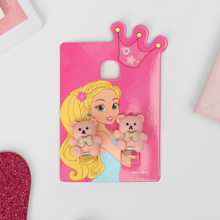 Клипсы детские «Выбражулька» мишка с бантиком, цвет розовый Клипсы детские «Выбражулька» мишка с бантиком, цвет розовый