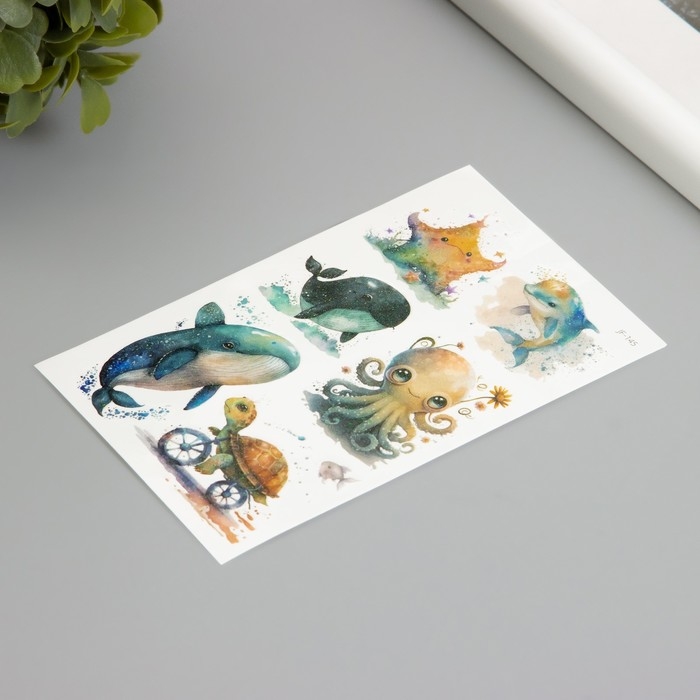 Татуировка на тело фосфорные с блёстками Татуировка на тело фосфорные с блёстками "Жители океана" 7,5х12 см