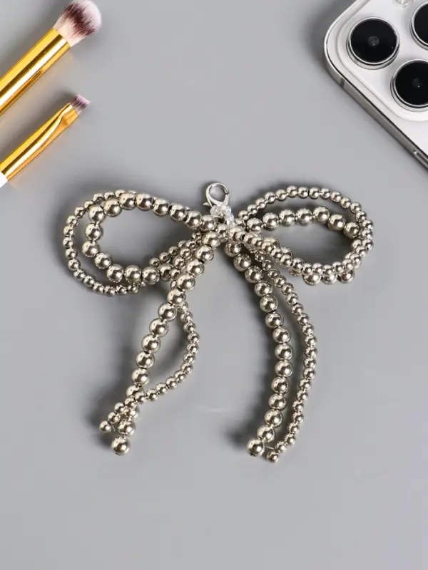 Брелок на карабине Брелок на карабине "Двойной бант" серебро, бусины d=0,4 и 0,5 см 11,5х9,5х1 см