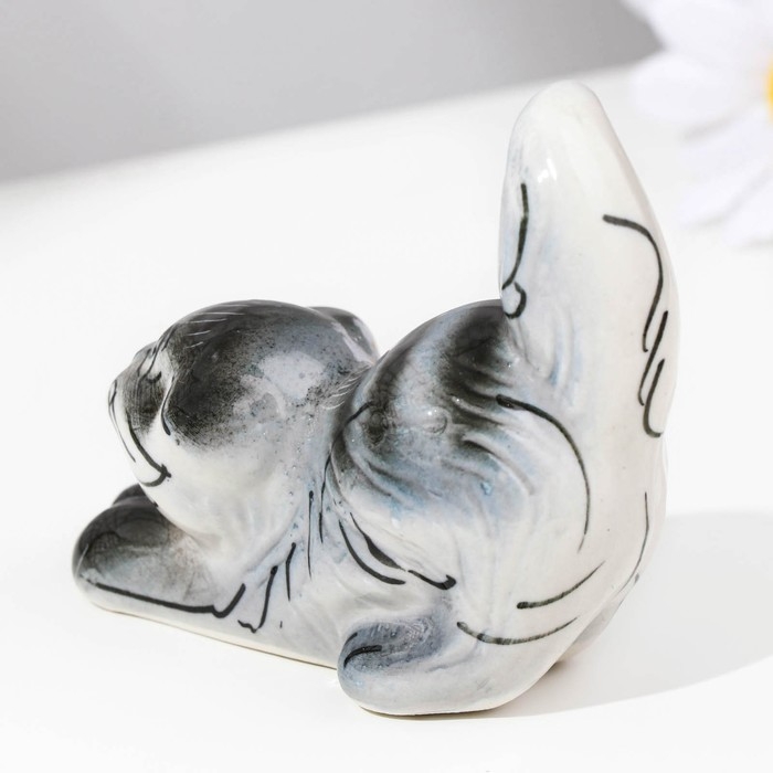 Сувенир «Котик», сидячий, полосатый темный, гжель Сувенир «Котик», сидячий, полосатый темный, гжель