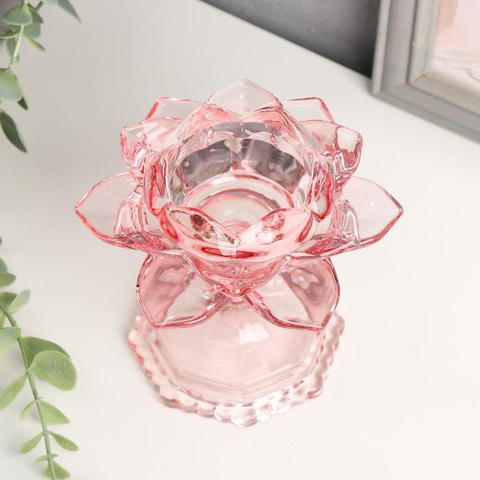 Подсвечник стекло на 1 свечу Подсвечник стекло на 1 свечу "Лотос на ножке" красный 12,5х12х12 см