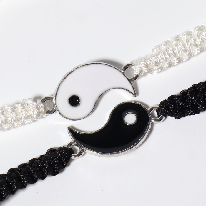 Браслеты «Неразлучники» инь-ян, толстая нить, цвет чёрно-белый