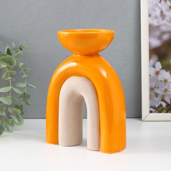 Подсвечник керамика на 1 свечу Подсвечник керамика на 1 свечу "Медуза" песочно-оранжевый 13,5х8,7х18 см