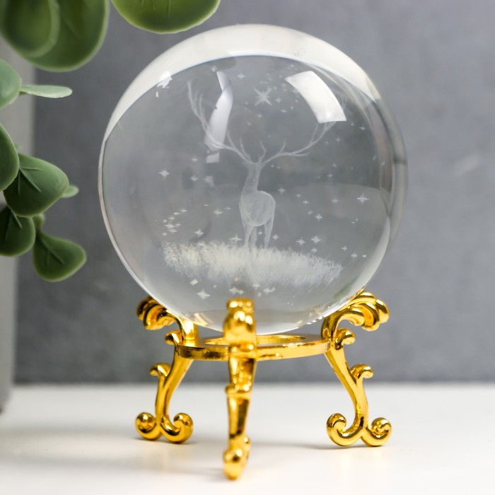 Сувенир стекло  Сувенир стекло "Олень" d=6 см ажурная подставка 8,5х6х6 см