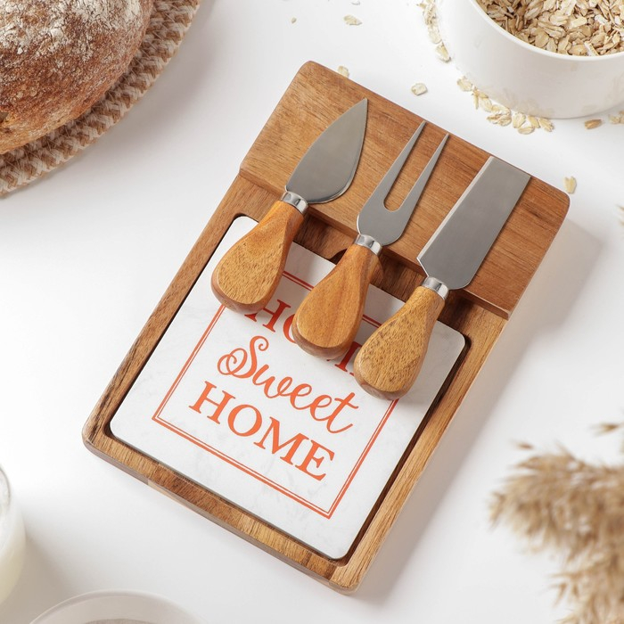 Набор для подачи сыра Shape, 3 ножа, доска, 21×14×2,5 см, акация Набор для подачи сыра Shape, 3 ножа, доска, 21×14×2,5 см, акация