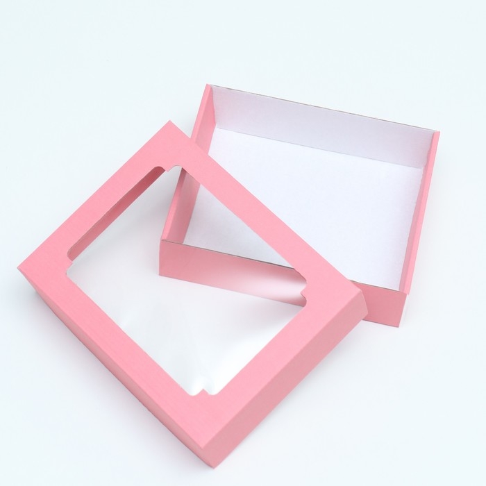 Коробка сборная без печати крышка-дно красная с окном 18 х 15 х 5 см Коробка сборная без печати крышка-дно красная с окном 18 х 15 х 5 см