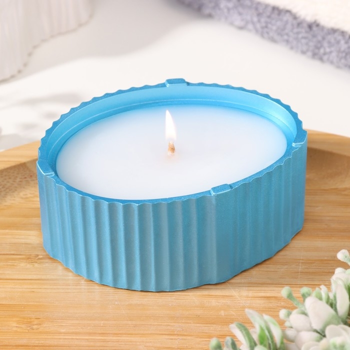 Свеча  Свеча "Овал" в подсвечнике с узкими гранями, 9х6,5х4см,голубой