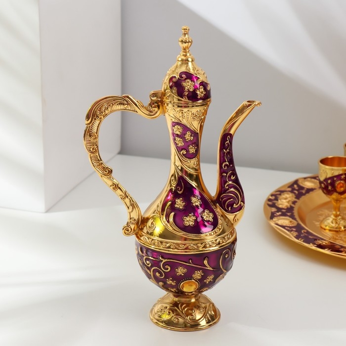 Набор винный кувшин, 6 бокалов и поднос  Набор винный кувшин, 6 бокалов и поднос "Стамбул. Цветы" фиолетовый с золотом