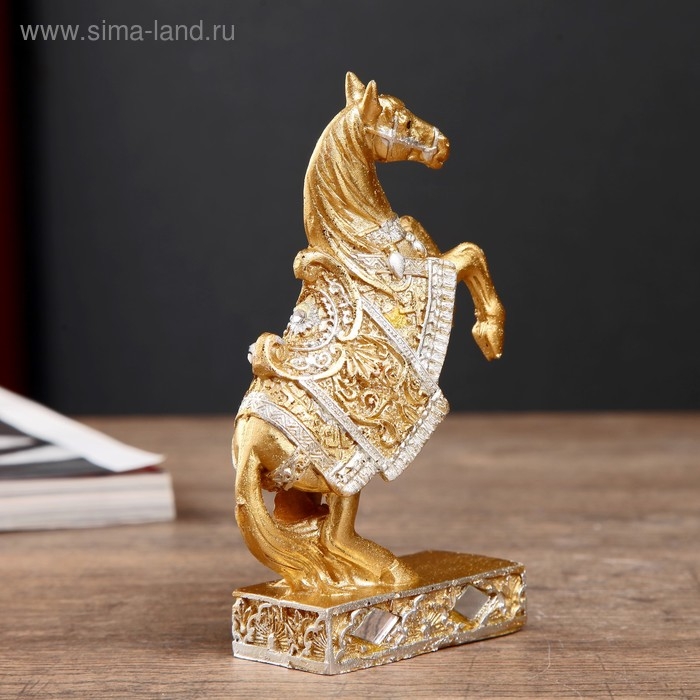 Сувенир полистоун Сувенир полистоун "Золотой конь на дыбах" МИКС 12,5х8,3х3,8 см