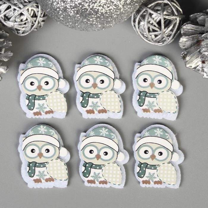 Декор для творчества дерево, войлок Декор для творчества дерево, войлок "Совёнок в шапочке" набор 6 шт 3,8х3,1 см