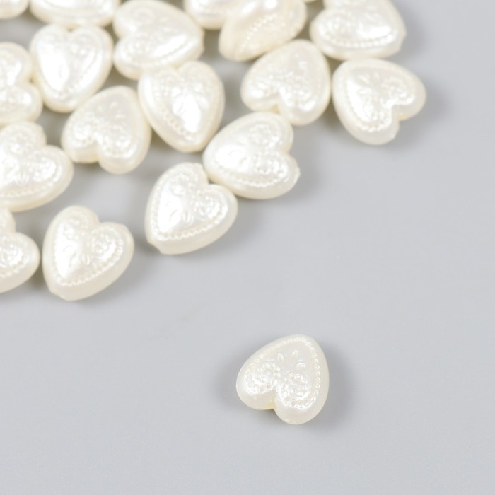 Бусины для творчества пластик Бусины для творчества пластик "Жемчужные сердца с узорами" набор 30 шт 0,5х1,1х1,2 см