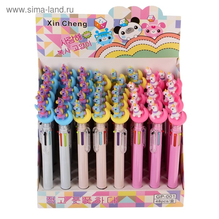 Ручка шариковая автоматическая 6-ти цветная Ручка шариковая автоматическая 6-ти цветная "Единорог на луне", МИКС