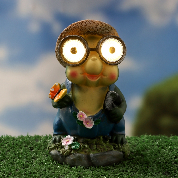 Садовый фонарь  Садовый фонарь "Лягушонок с бабочкой" 7х8х15см