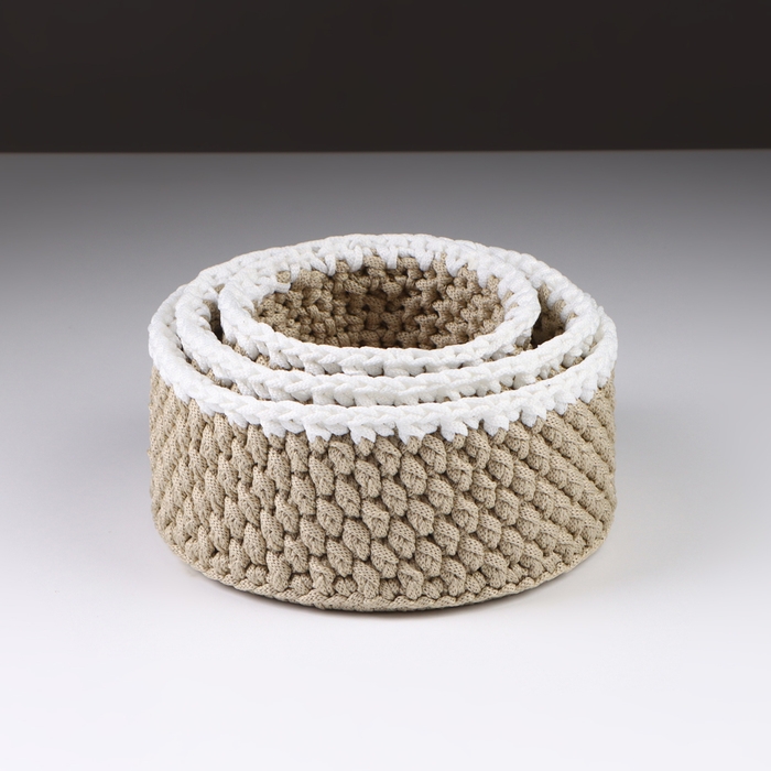 Набор вязанных корзин, 3 шт, полиэфирное волокно, оливковый Набор вязанных корзин, 3 шт, полиэфирное волокно, оливковый