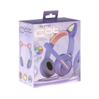 Наушники Qumo Game Cat Purple, игровые, микрофон, USB+3.5 мм, 2м, фиолетовые