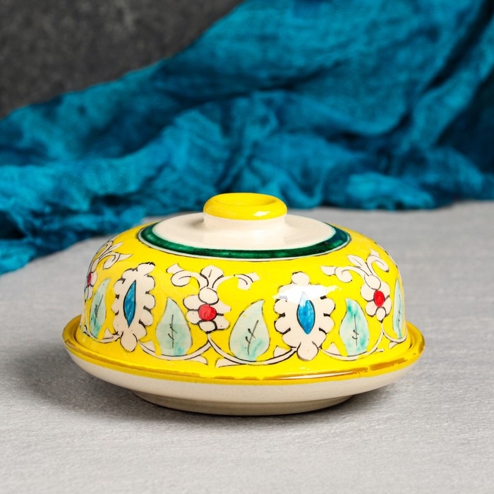 Масленка Риштанская Керамика  Масленка Риштанская Керамика "Узоры", 13 см, желтая 9093595