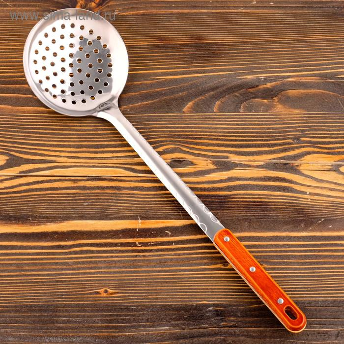 Шумовка для казана узбекская 43см, диаметр 12см, с деревянной ручкой Шумовка для казана узбекская 43см, диаметр 12см, с деревянной ручкой