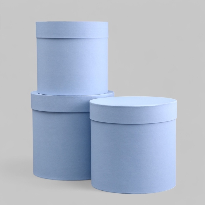 Набор шляпных коробок 3 в 1 серо-голубой, 21,5 х 22 - 18,5 х 19 см Набор шляпных коробок 3 в 1 серо-голубой, 21,5 х 22 - 18,5 х 19 см