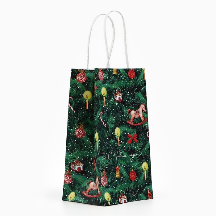 Пакет подарочный новогодний крафтовый &laquo;Новогодняя ёлочка&raquo;, 12 х 21 х 9 см, Новый год