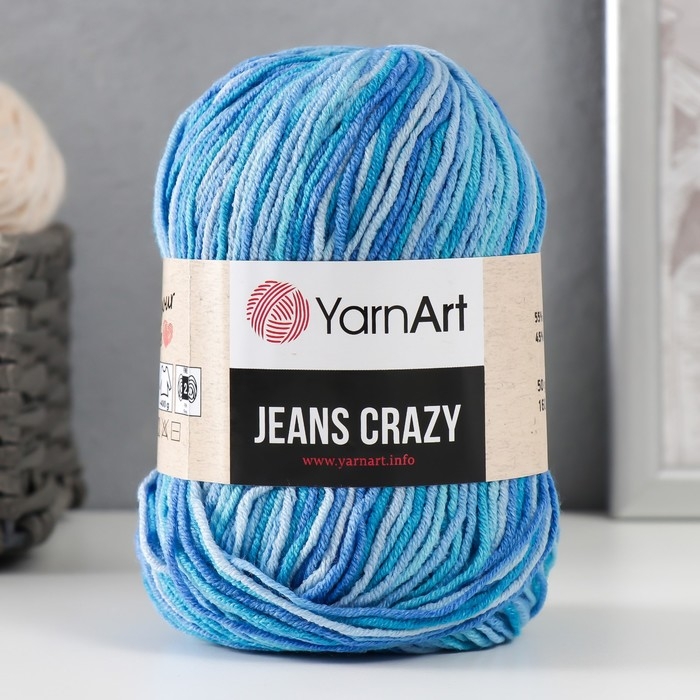 Пряжа Пряжа "Jeans crazy" 55% хлопок, 45% акрил 160м/50гр (8212 голубой-серый)