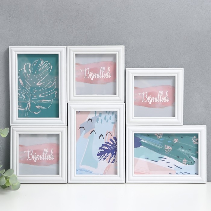 Фоторамка на 6 фото 10х10, 10х15 см  Фоторамка на 6 фото 10х10, 10х15 см "Классика" белая набор 6 шт 31,5х40 см