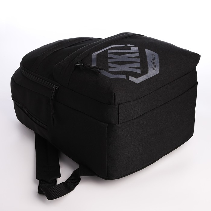 Рюкзак школьный из текстиля на молнии, 3 кармана, сумка, держатель для чемодана, цвет чёрный Рюкзак школьный из текстиля на молнии, 3 кармана, сумка, держатель для чемодана, цвет чёрный