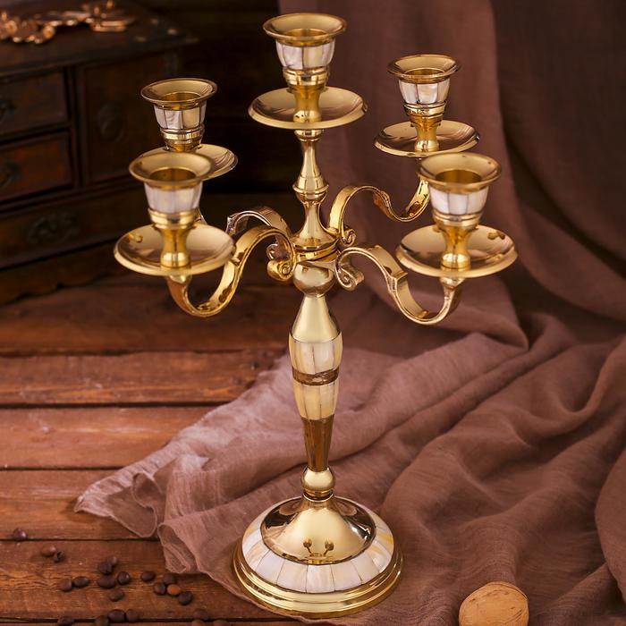 Подсвечник латунь на 5 свечей Подсвечник латунь на 5 свечей "Идеал" с перламутром 23х23х32,5 см
