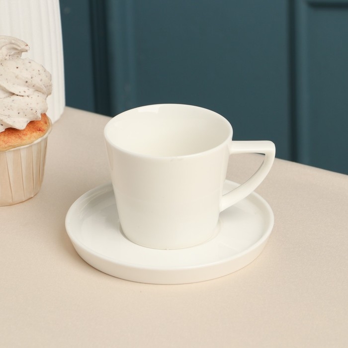 Кофейная пара фарфоровая «Sola», 120 мл, белая Кофейная пара фарфоровая «Sola», 120 мл, белая