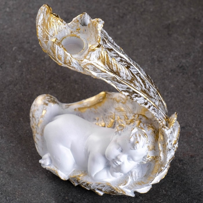 Подсвечник "Ангелочек спит на крыле" 23см