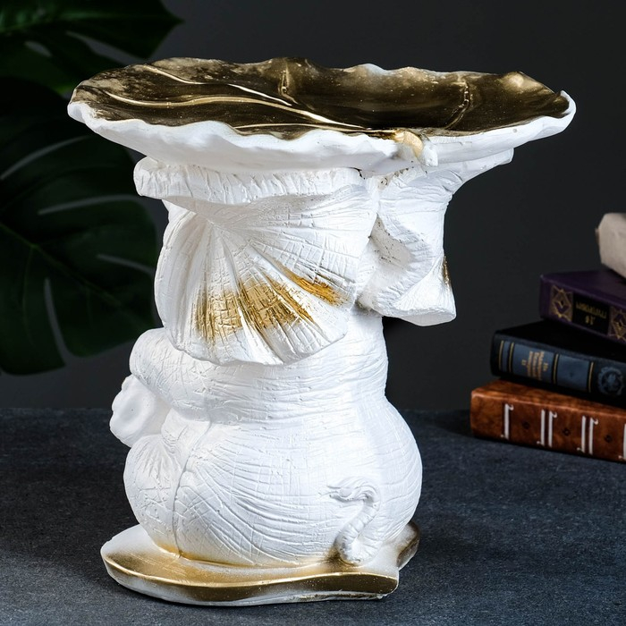 Фигура - подставка Фигура - подставка "Слон с листком" перламутр/золото, 30х30х30см