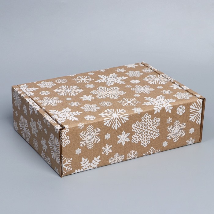 Коробка новогодняя складная «Снежинки», бурый, 27 х 21 х 9 см, Новый год Коробка новогодняя складная «Снежинки», бурый, 27 х 21 х 9 см, Новый год